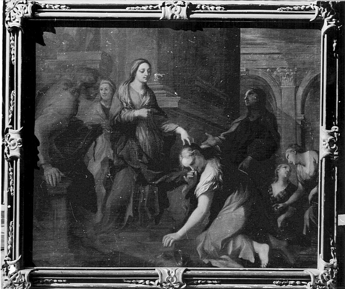 Santa Maria Maddalena bacia il manto della Madonna (dipinto, opera isolata) di Panza Federico (sec. XVII)