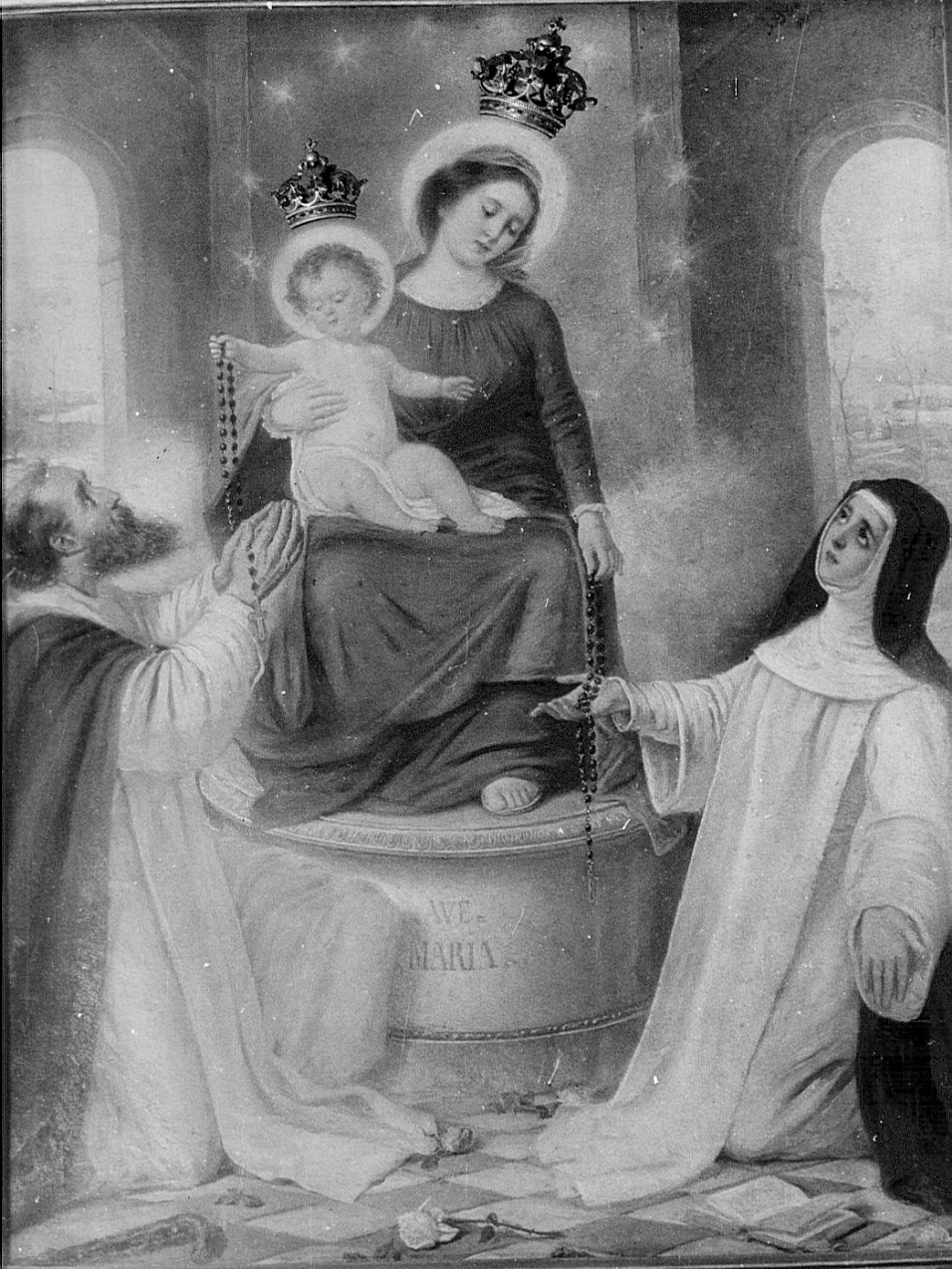 Madonna del Rosario con San Domenico e Santa Caterina da Siena (dipinto, opera isolata) - ambito lombardo (inizio sec. XX)