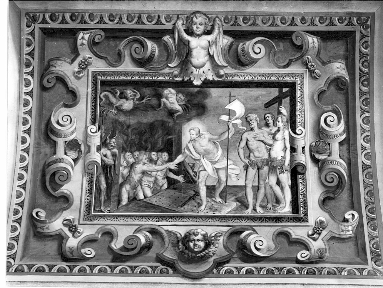 Cristo che discende al Limbo dei Santi Padri/ S. Pietro che cammina sulle acque/ Pentecoste (decorazione pittorica, opera isolata) di Valentini Gottardo (attribuito) (sec. XIX)