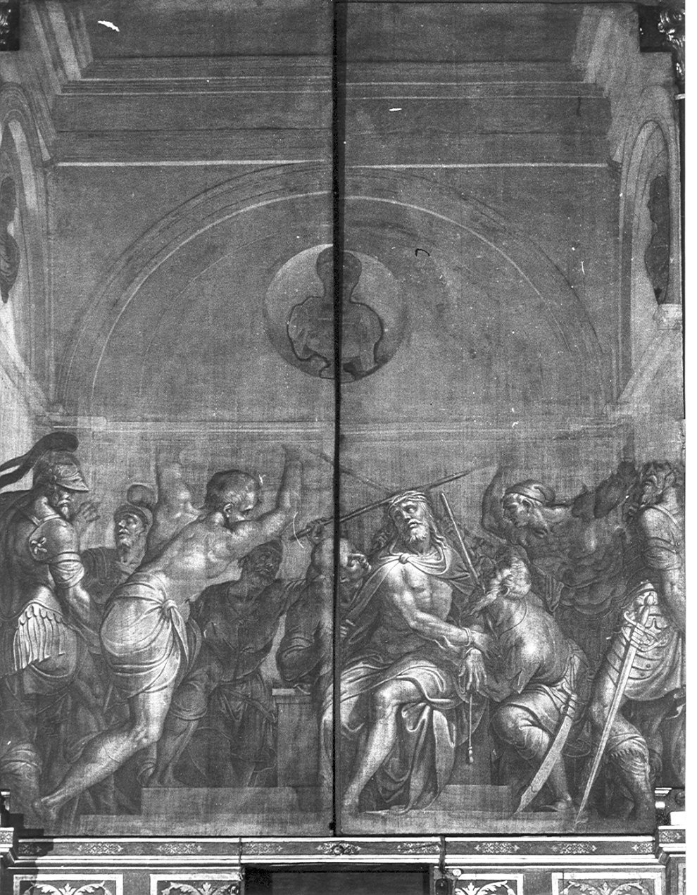 incoronazione di spine (anta d'organo, elemento d'insieme) di Urbino Carlo (attribuito) (sec. XVI)