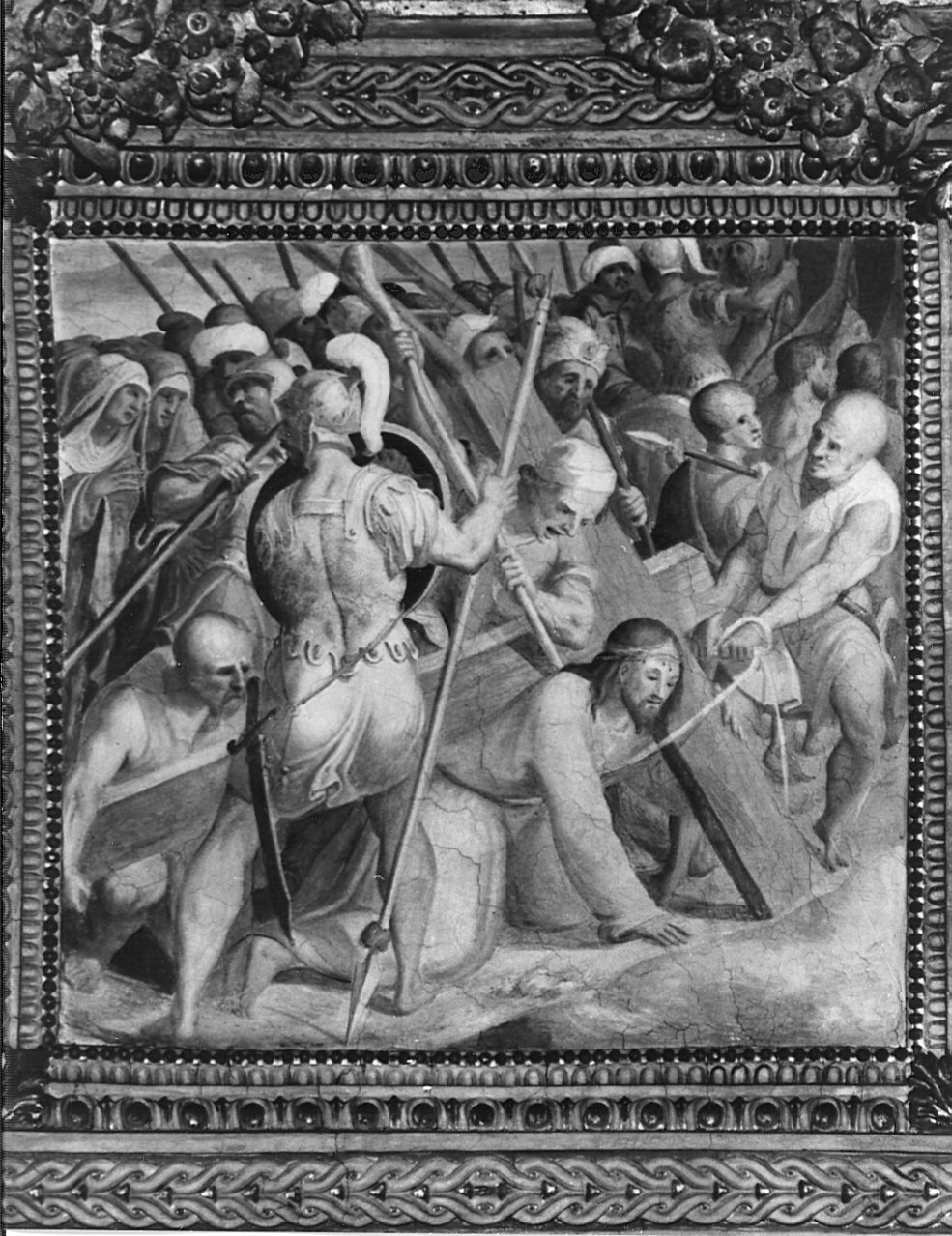 Cristo cade sotto la croce (dipinto, elemento d'insieme) di Campi Giulio, Campi Antonio (attribuito) (sec. XVI)