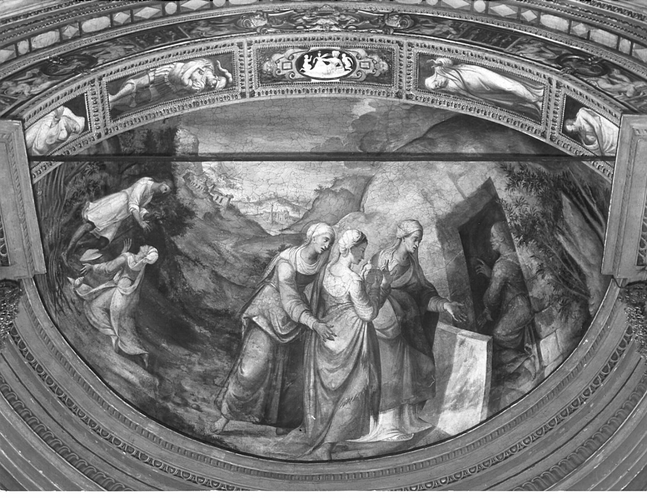 pie donne al sepolcro (decorazione pittorica, opera isolata) di Campi Giulio (attribuito), Campi Antonio (attribuito) (sec. XVI)