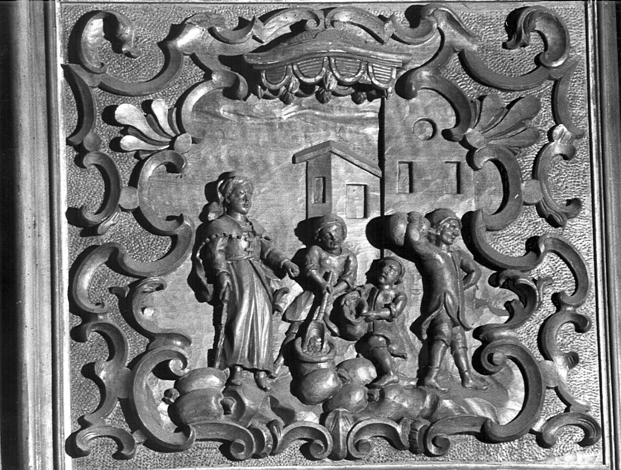 Giuseppe fa distribuire il grano agli egiziani (formella, opera isolata) - bottega lombarda (sec. XVIII)