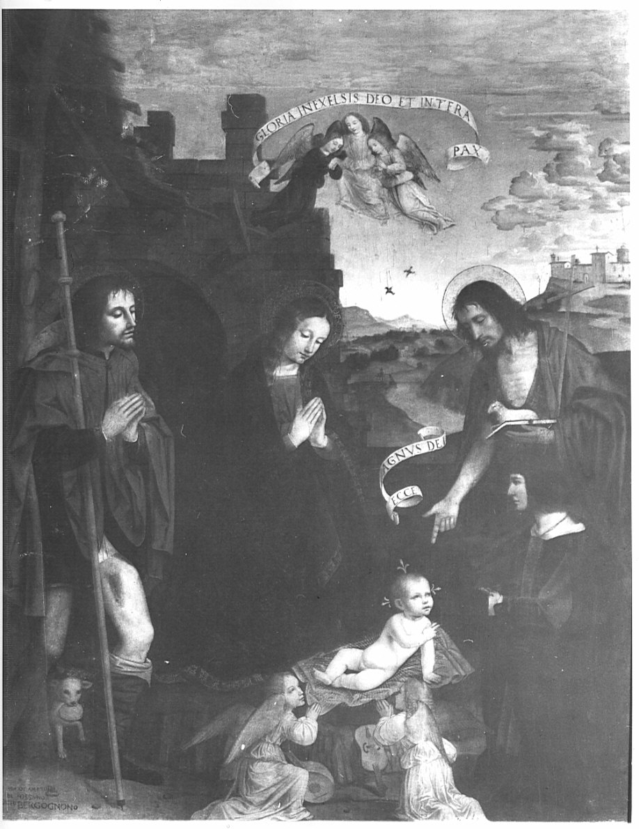 Madonna con Bambino e angeli tra San Giovanni e San Rocco (dipinto, opera isolata) di Ambrogio da Fossano detto Bergognone (inizio sec. XVII)