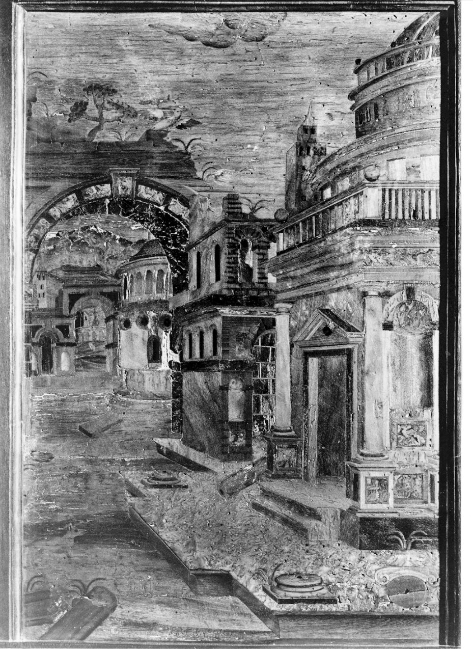 architettura illusionistica (decorazione a intarsio, elemento d'insieme) di Bazza Paolo (attribuito), Alessi Galeazzo (sec. XVI, sec. XVII)