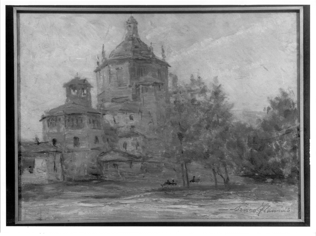 La chiesa di San Lorenzo a Milano (dipinto, opera isolata) di Penco Flaminio (secondo quarto sec. XX)