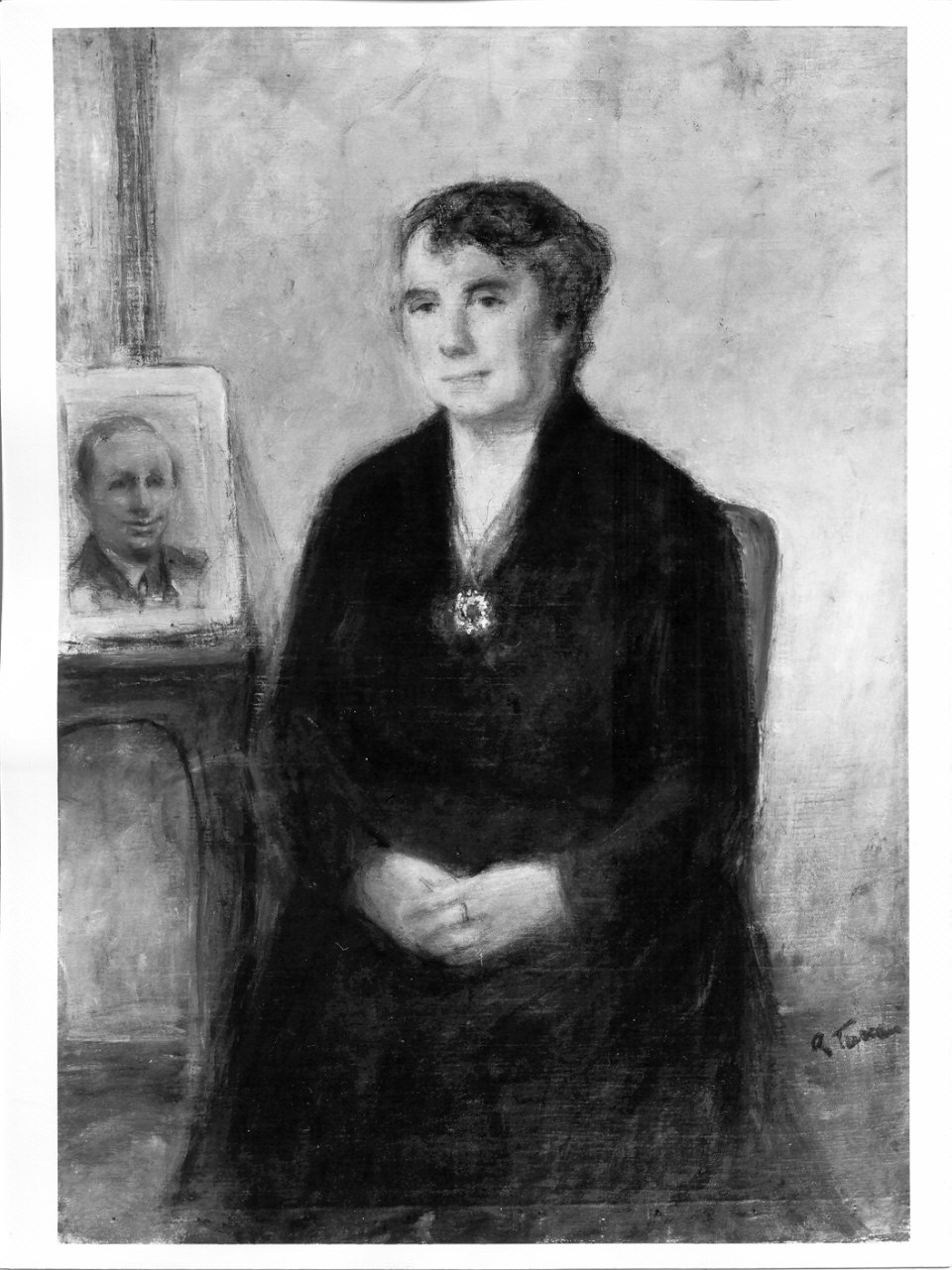 Ritratto di Virginia Guazzoni Moreo con il ritratto di Nunzio Moreo (dipinto, opera isolata) di Tacconi Remo (sec. XX)