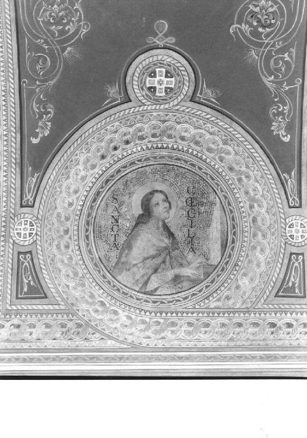 motivi decorativi geometrici e vegetali stilizzati e busto di Santa Cecilia, motivi decorativi geometrici e vegetali stilizzati e busto di Santa Cecilia (decorazione pittorica, elemento d'insieme) di Comolli Angelo (attribuito) (sec. XX)