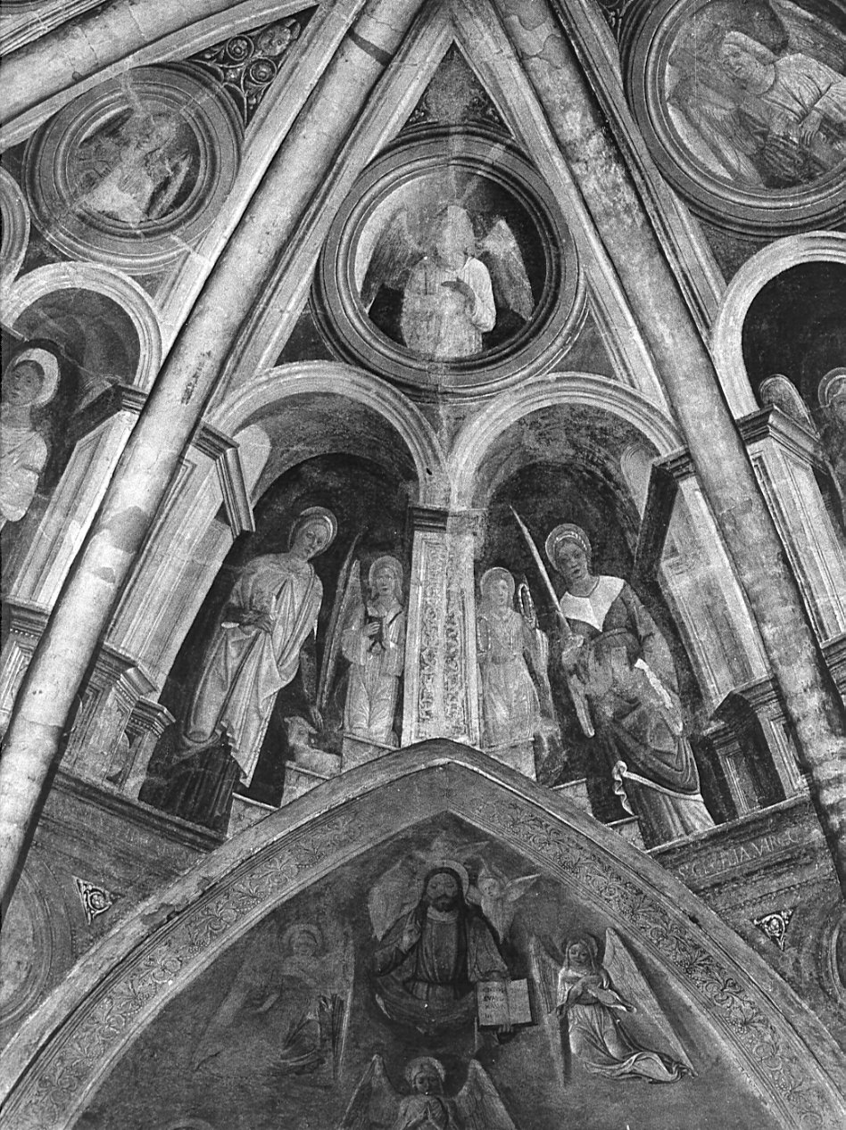 Sant'Agnese, santa e angeli (dipinto, elemento d'insieme) di De Mottis Agostino (sec. XV)