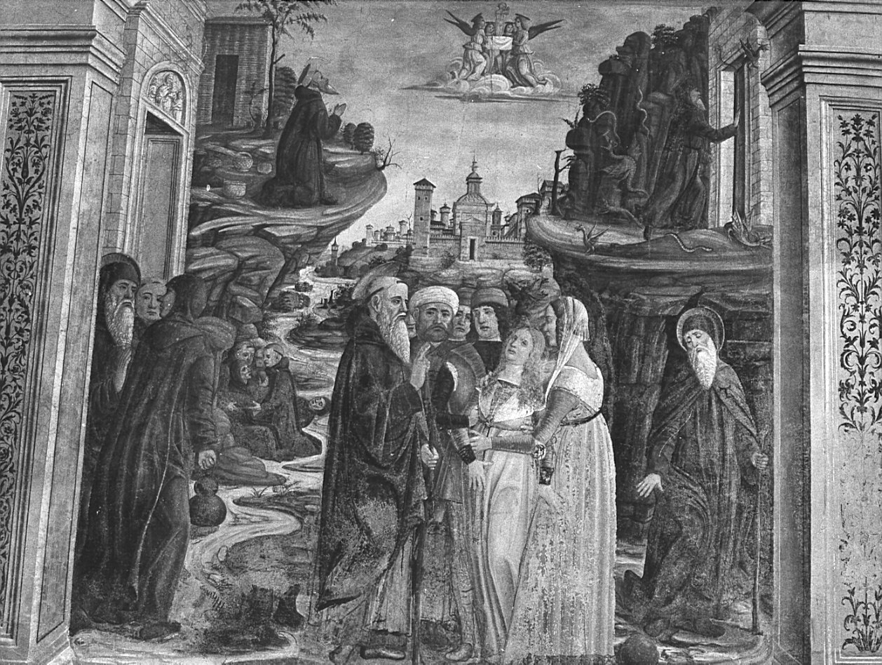 Sant'Antonio Abate libera dal demonio la figlia di Massimiano (dipinto, opera isolata) di Montorfano Giovanni Donato (sec. XV)