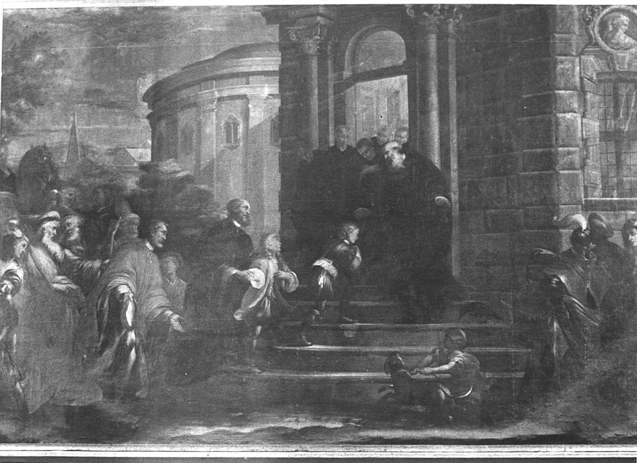 San Benedetto accoglie San Mauro e San Placido fanciulli (dipinto, opera isolata) di Draghi Giovan Evangelista - bottega lombarda (sec. XVII)