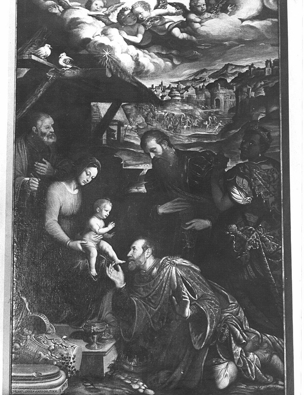 adorazione dei Re Magi (dipinto, opera isolata) di Secco Giovanni Battista detto Caravaggino (sec. XVII)