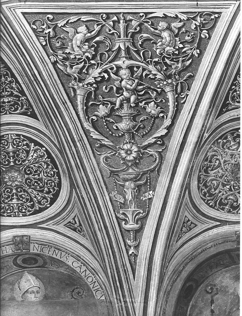 motivi decorativi a candelabra (dipinto, elemento d'insieme) di Ambrogio da Fossano detto Bergognone (cerchia) (sec. XVI)