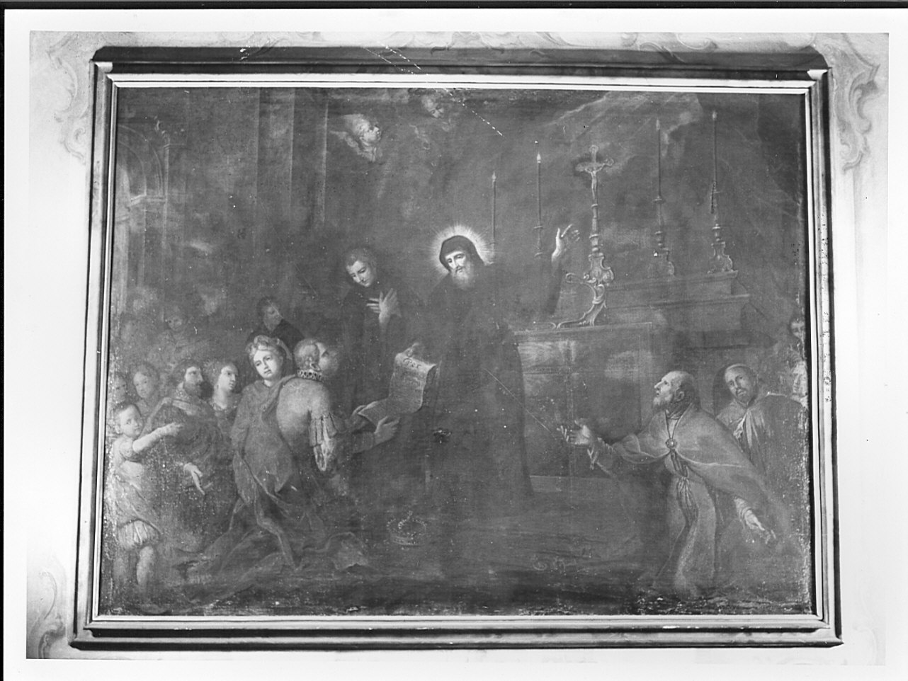 San Francesco che consegna a Carlo VIII re di Francia il cordone degli appartenenti al Terzo Ordine (dipinto, opera isolata) - ambito lombardo (sec. XVIII)