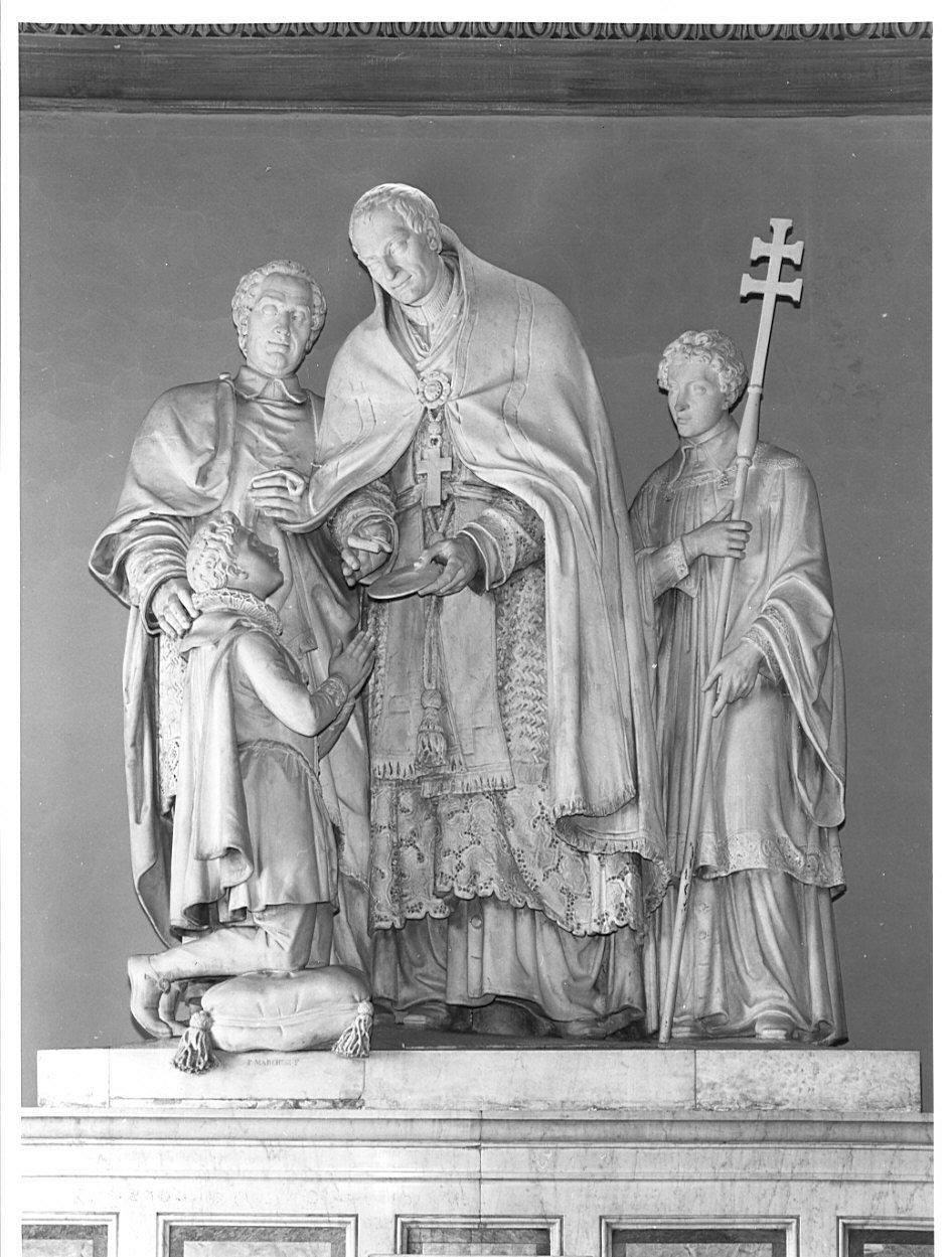 San Carlo Borromeo comunica San Luigi Gonzaga (gruppo scultoreo, opera isolata) di Marchesi Pompeo (sec. XIX)