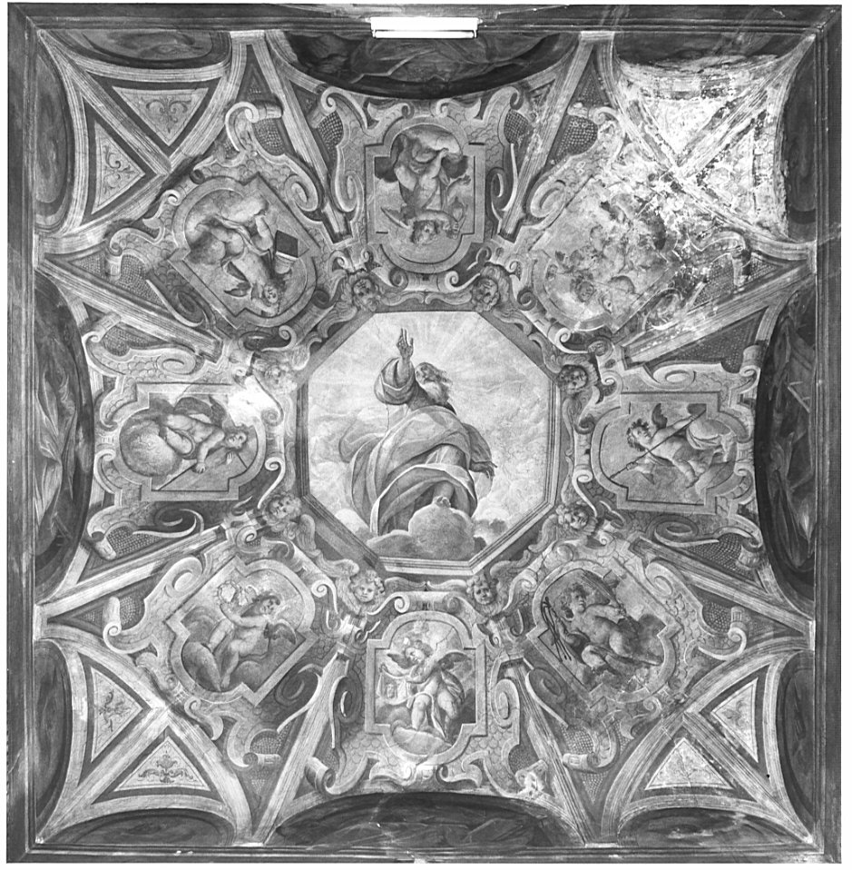 Padre Eterno nell'atto della crezione/ angeli con i simbolo della passione (dipinto, complesso decorativo) di Della Rovere Giovanni Battista detto Fiammenghino, Della Rovere Giovanni Mauro detto Fiammenghino (sec. XVII)