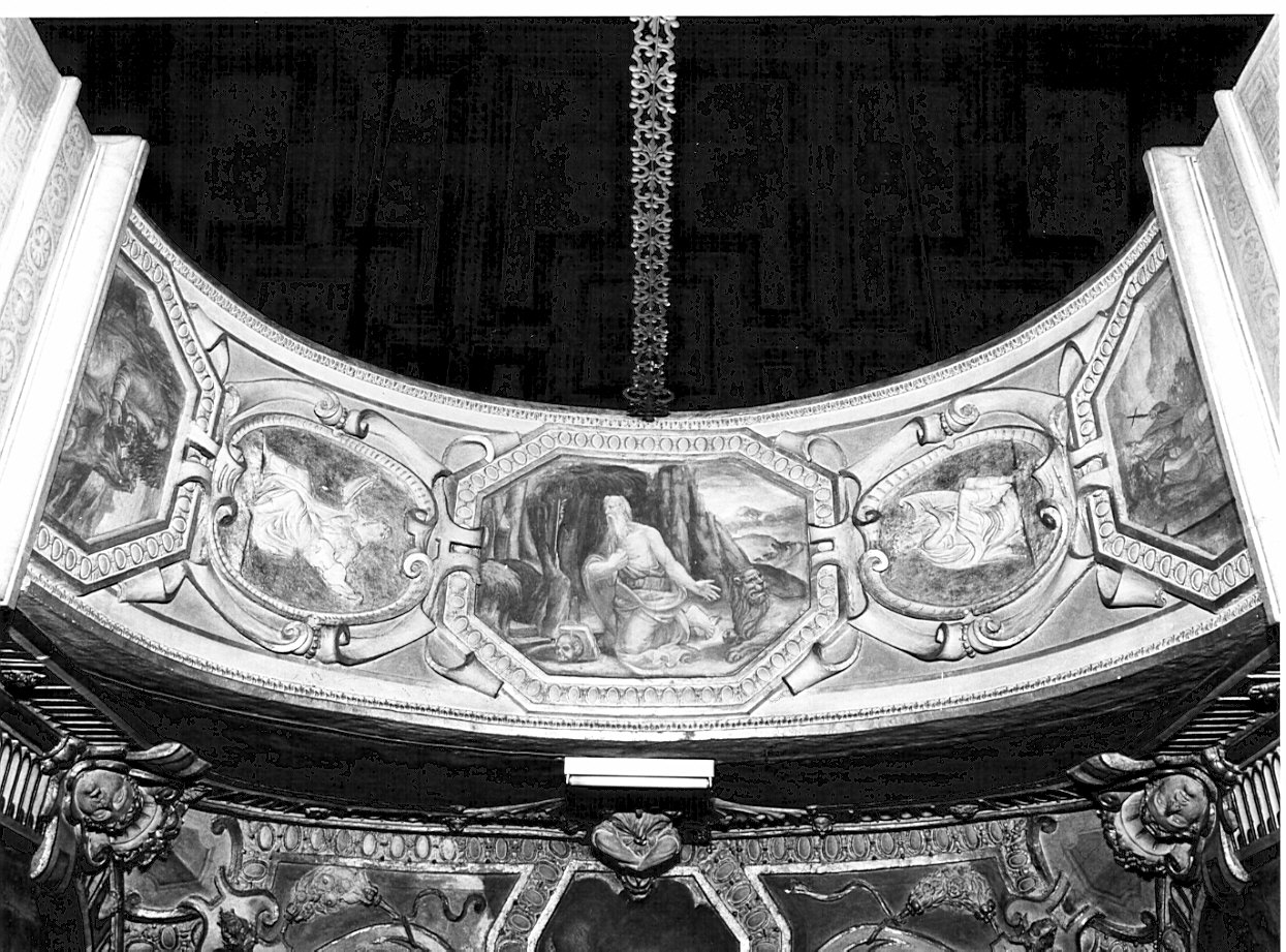 San Gerolamo in adorazione/ San Gerolamo e il leone/ San Gerolamo in orazione (decorazione pittorica, opera isolata) di Semino Ottavio (sec. XVI)