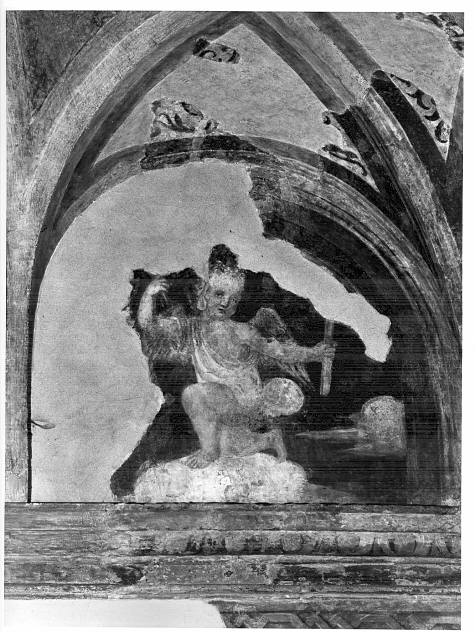 angelo con strumento della passione: chiodi (decorazione pittorica, frammento) - ambito lombardo (sec. XVI)