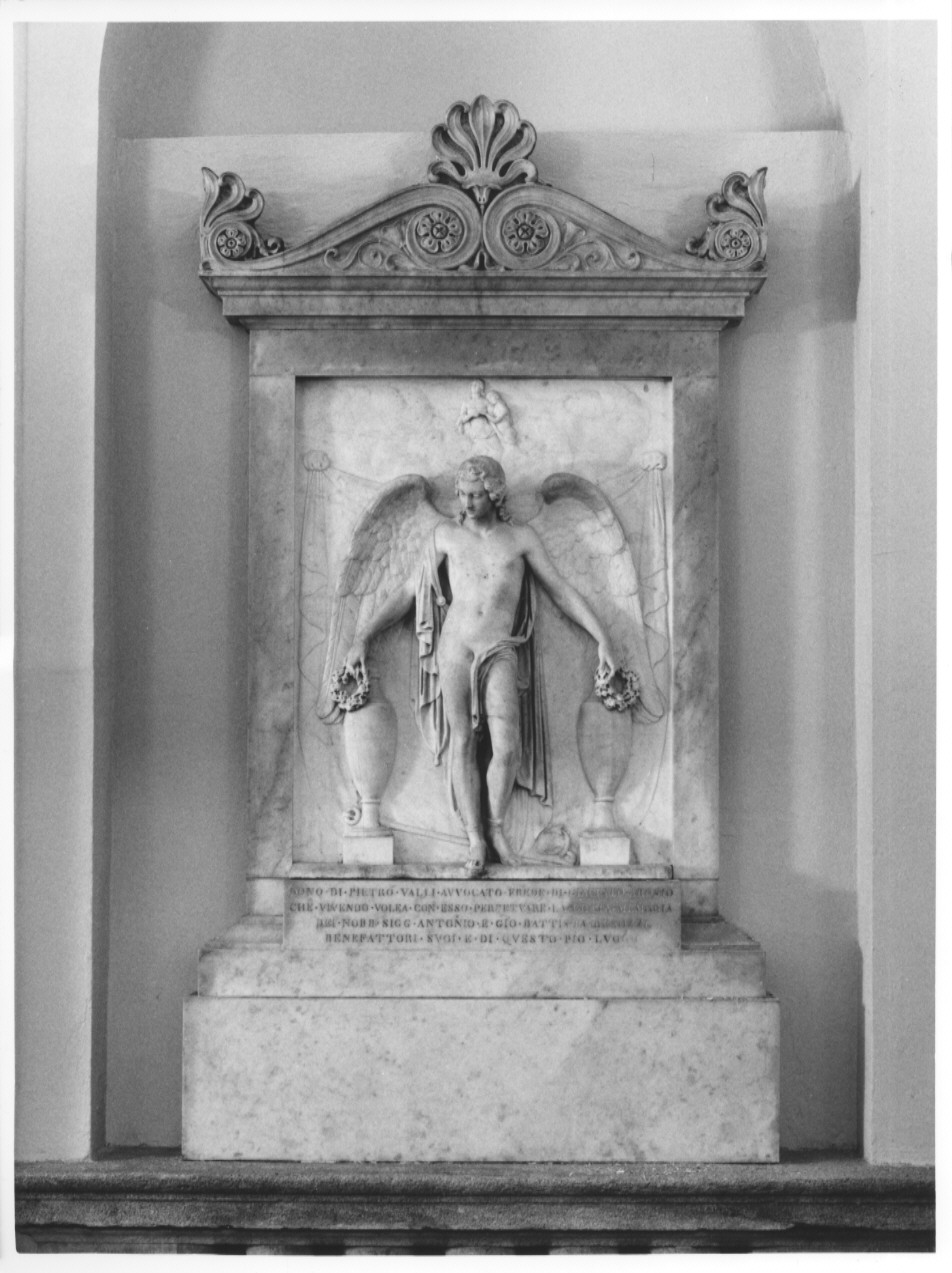 Lapide commemorativa di Antonio e Giovanni Battista Besozzi, genietti funerari (lapide commemorativa) - ambito lombardo (sec. XIX)