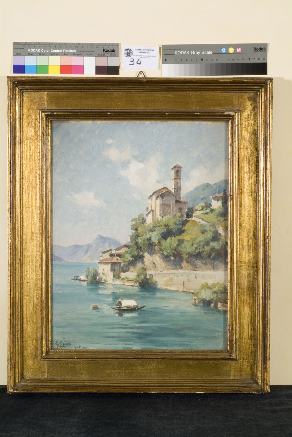 paesaggio lacustre (dipinto, opera isolata) di Grossi Giannino (sec. XX)