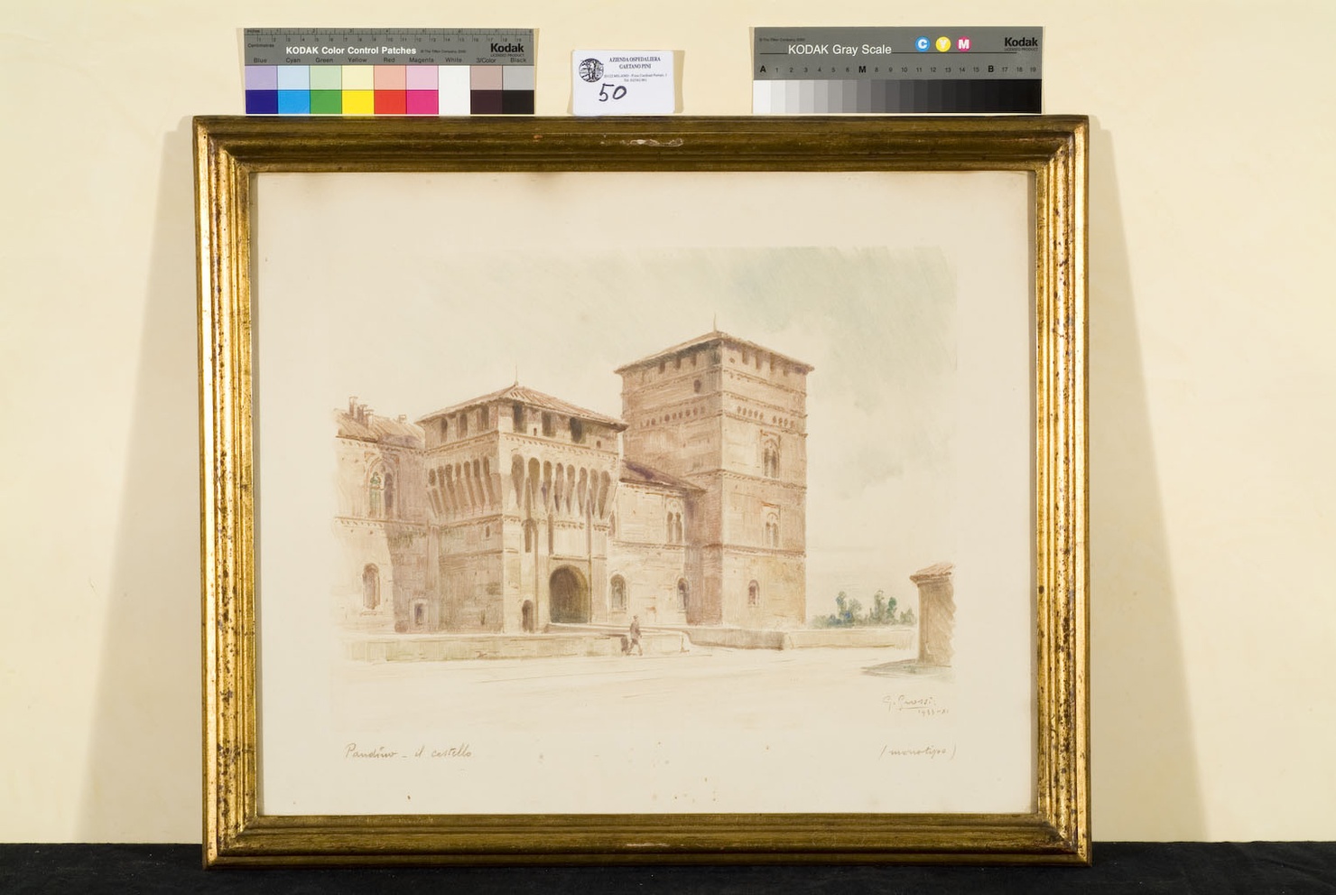 veduta del castello di Pandino (dipinto, opera isolata) di Grossi Giannino (sec. XX)