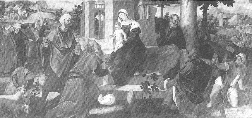 Adorazione dei Magi, adorazione dei Re Magi (dipinto, opera isolata) di De Pitati Bonifacio detto Bonifacio Veronese (sec. XVI)