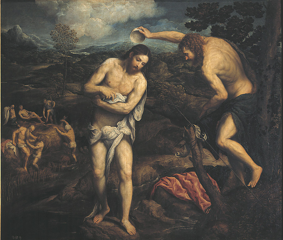 Il Battesimo di Cristo, battesimo di Cristo (dipinto, opera isolata) di Bordone Paris (sec. XVI)