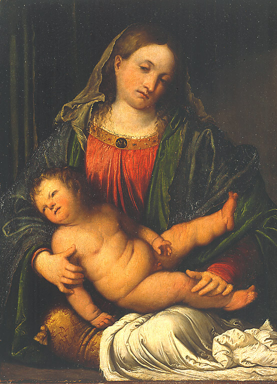 Madonna col Bambino, Madonna con Bambino (dipinto, opera isolata) di Girolamo Romani detto Romanino (sec. XVI)