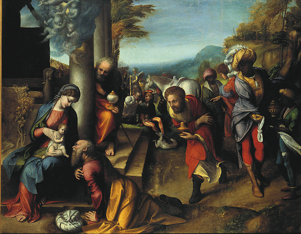 L'adorazione dei Magi, adorazione dei Re Magi (dipinto, opera isolata) di Allegri Antonio detto Correggio (sec. XVI)