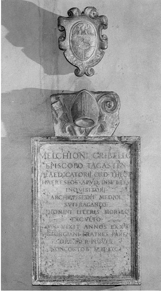 lapide funeraria di Melchiorre Crivelli (lapide tombale, opera isolata) - bottega lombarda (sec. XVI)