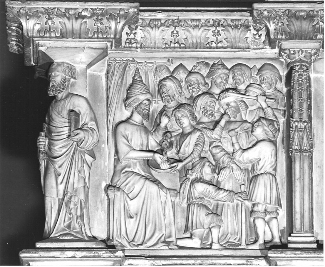 ancona della Passione, Cristo davanti a Pilato (rilievo, elemento d'insieme) - bottega lombarda (fine sec. XIV)