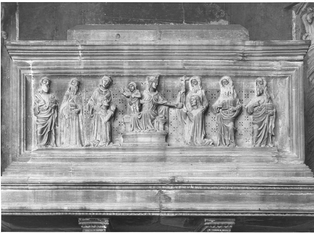 Madonna con Bambino e altri personaggi (rilievo, elemento d'insieme) di Bonino da Campione (scuola) (sec. XIV)