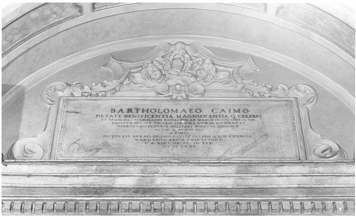 lapide funeraria di Bartolomeo Caimo (lapide tombale, opera isolata) - bottega lombarda (sec. XVI)