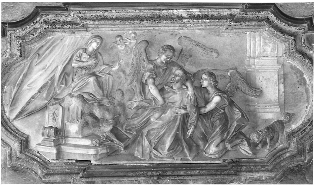 San Domenico morente (rilievo, elemento d'insieme) di Rainoldi Carlo (attribuito), Rainoldi Giovanni (attribuito) (sec. XVIII)