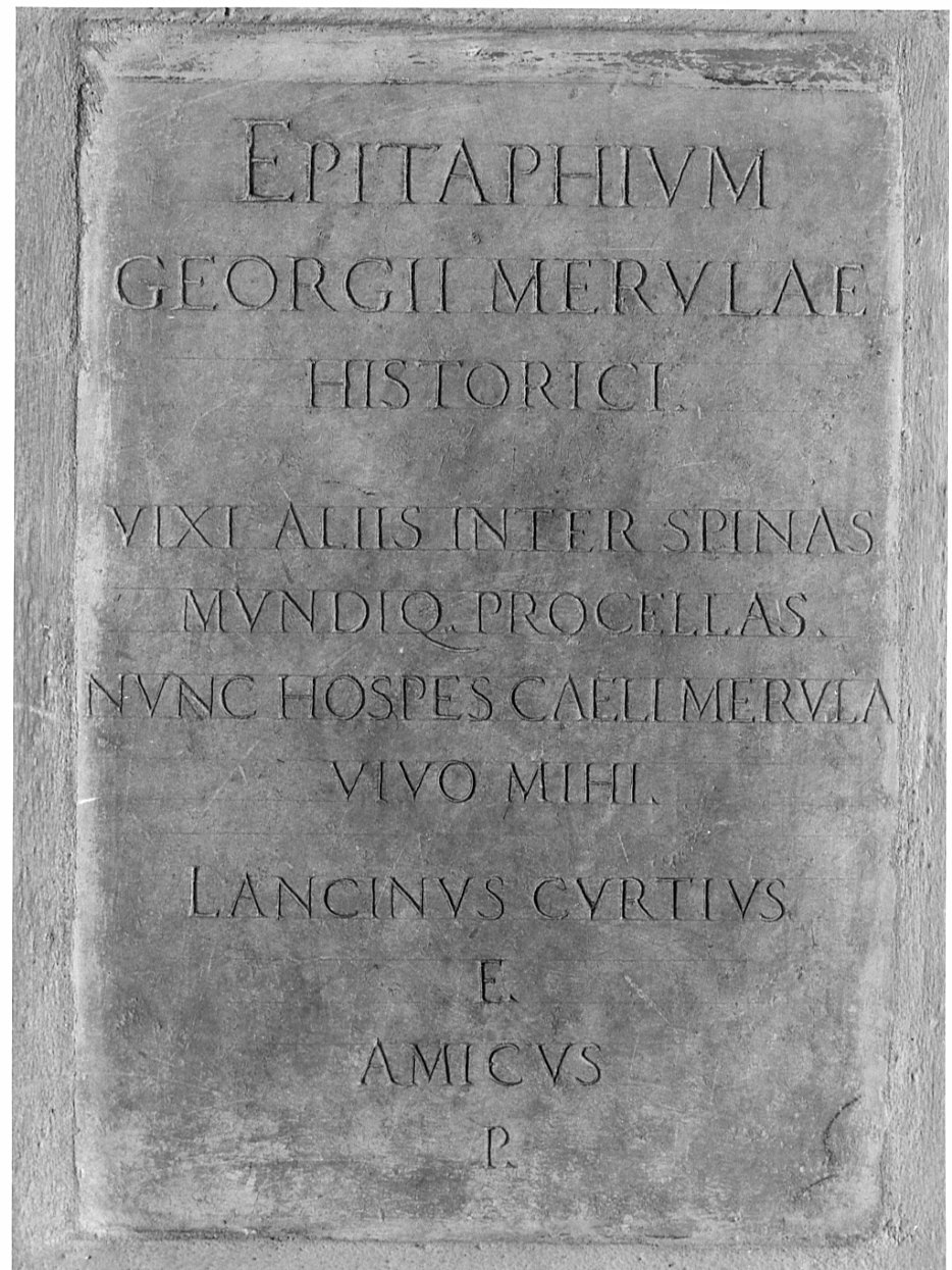 lapide funeraria di Giorgio Merula (lapide tombale, opera isolata) - bottega lombarda (sec. XV)