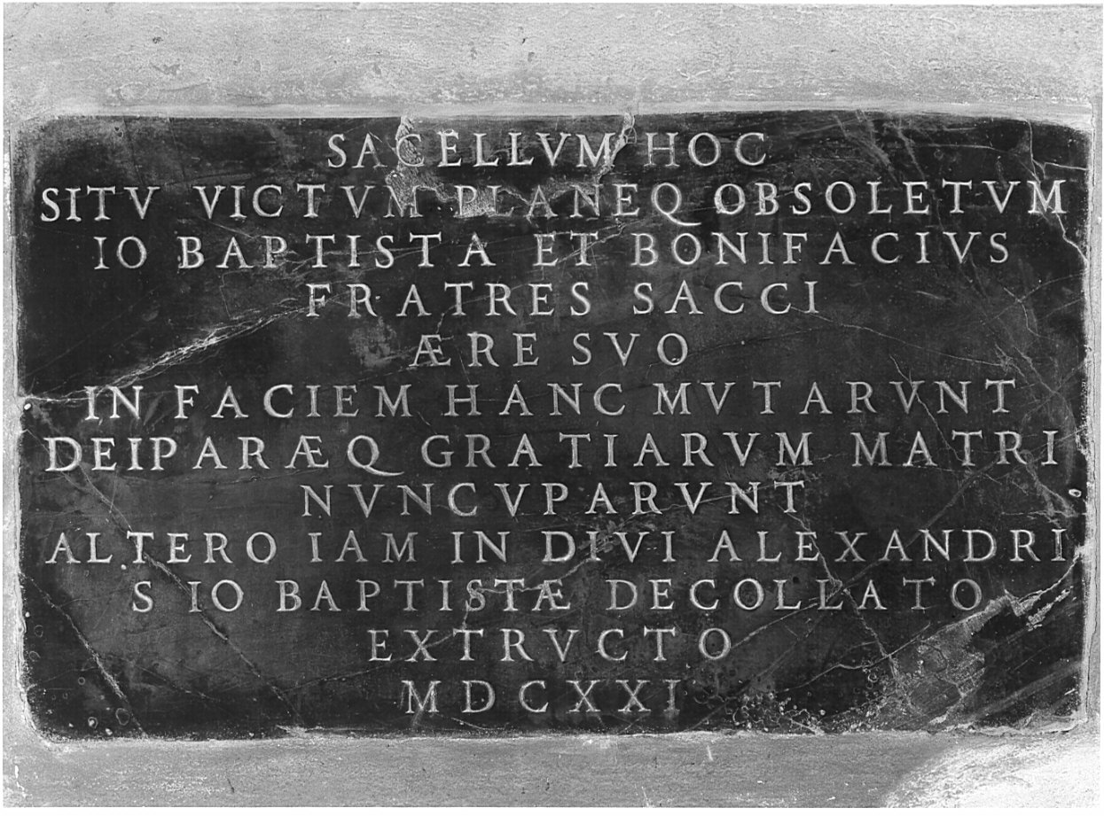lapide dei fratelli Battista e Bonifacio Sacchi (lapide commemorativa, opera isolata) - bottega lombarda (sec. XVII)