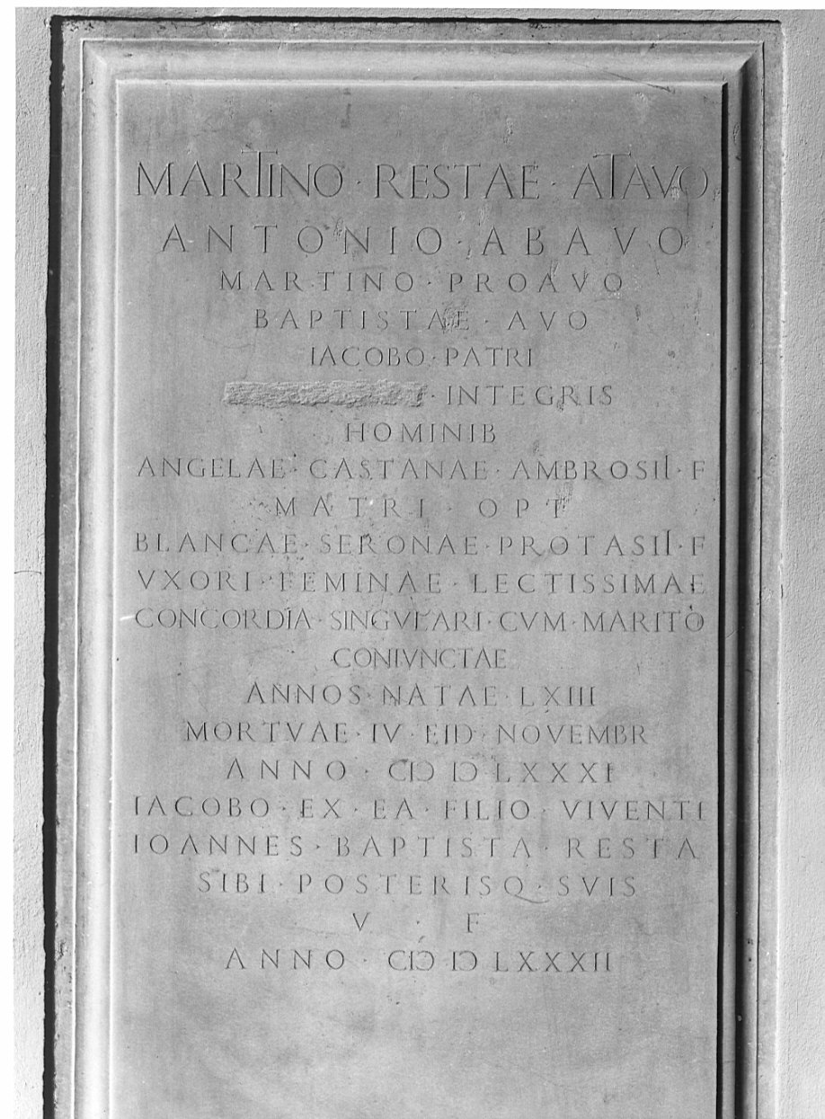 Lapide della famiglia Resta (lapide tombale, opera isolata) - bottega lombarda (sec. XVI)