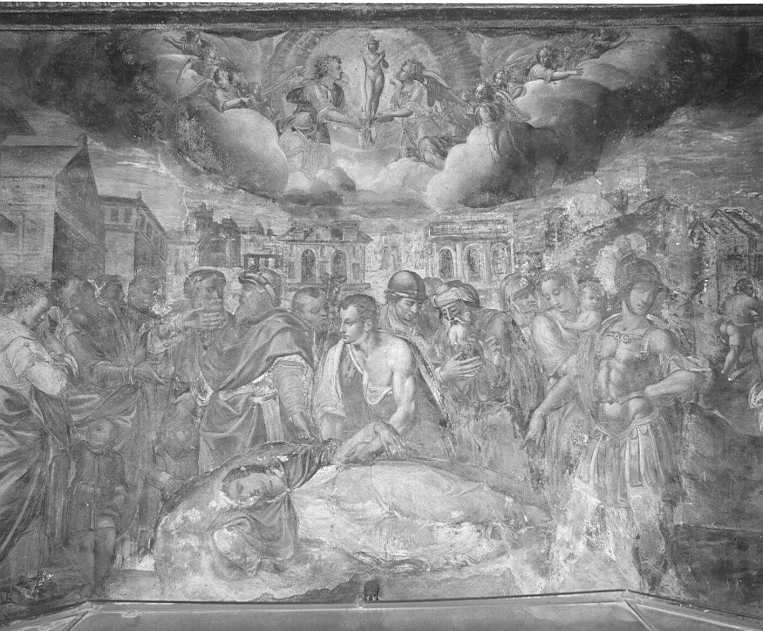 ritrovamento del corpo di Sant'Aquilino (dipinto, opera isolata) di Urbino Carlo (terzo quarto sec. XVI)