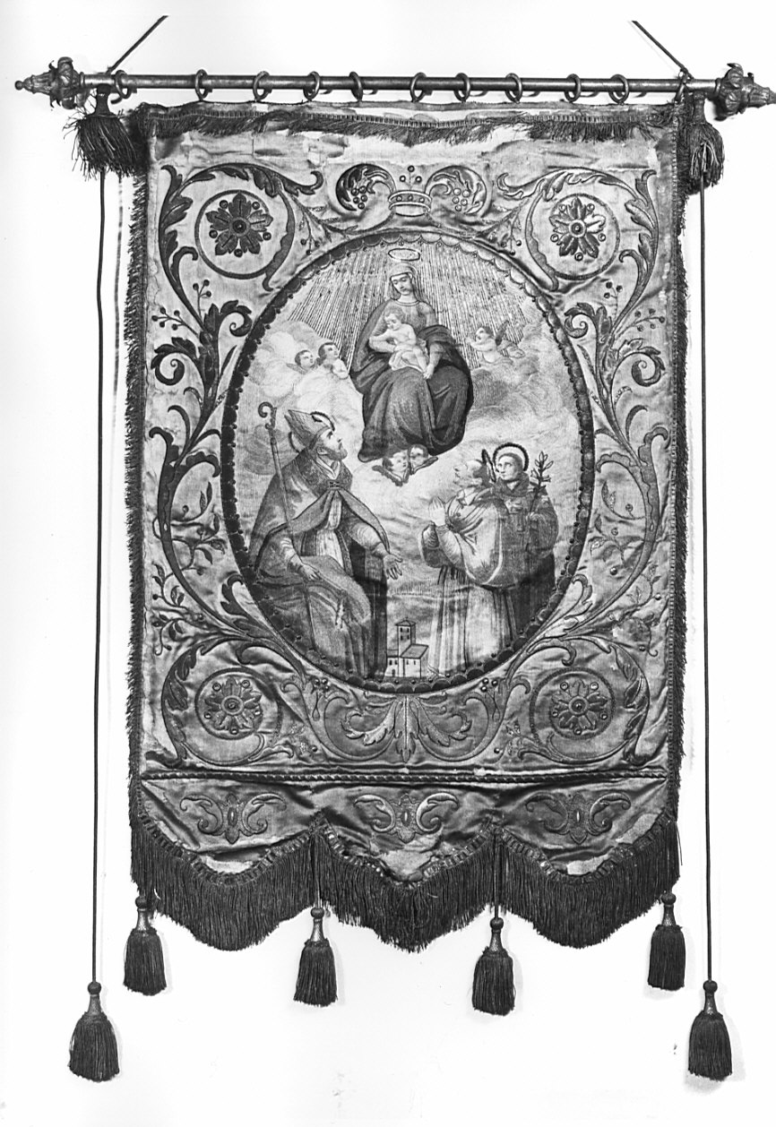 Madonna con Bambino, San Carlo, San Lorenzo, Sant'Antonio da Padova (stendardo processionale, opera isolata) - manifattura lombarda (prima metà sec. XIX)