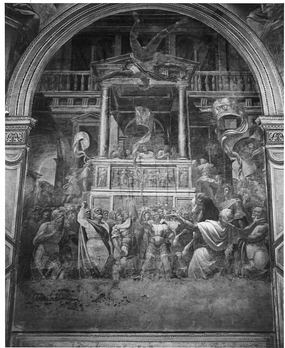 caduta di Simon Mago (dipinto, elemento d'insieme) di Lomazzo Giovan Paolo (sec. XVI)