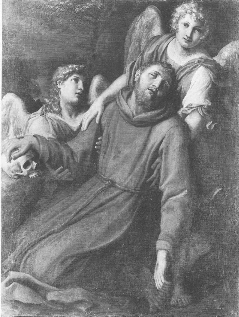 San Francesco in estasi sorretto da due angeli, San Francesco d'Assisi sostenuto da due angeli dopo aver ricevuto le stimmate (dipinto, opera isolata) di Albani Francesco (sec. XVII)