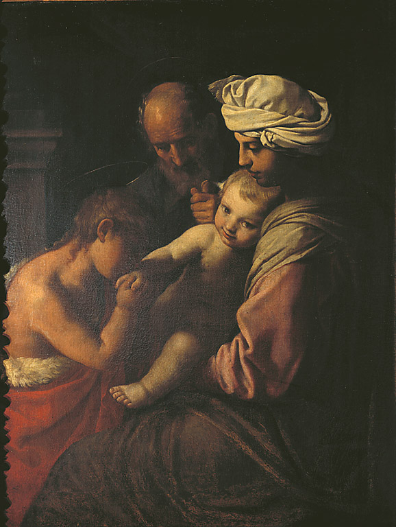 Sacra Famiglia con San Giovannino, Sacra Famiglia con San Giovannino (dipinto, opera isolata) di Cantarini Simone detto Pesarese (bottega) (sec. XVII)