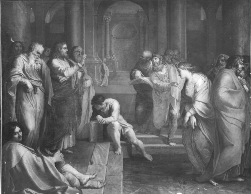 Cristo e l'adultera, Cristo e l'adultera (dipinto, opera isolata) di Carracci Agostino (sec. XVI)