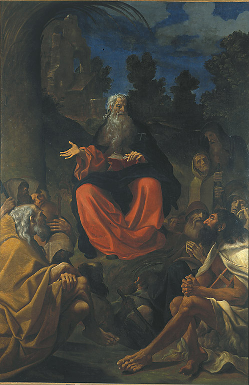 La predica di Sant'Antonio Abate agli eremiti, predica di Sant'Antonio Abate agi eremiti (dipinto, opera isolata) di Carracci Ludovico (sec. XVII)