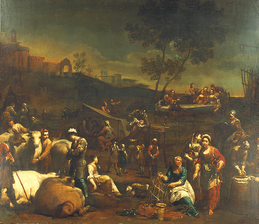 Fiera con cavadenti, fiera con cavadenti (dipinto, opera isolata) di Crespi Giuseppe Maria detto Spagnoletto (sec. XVIII)