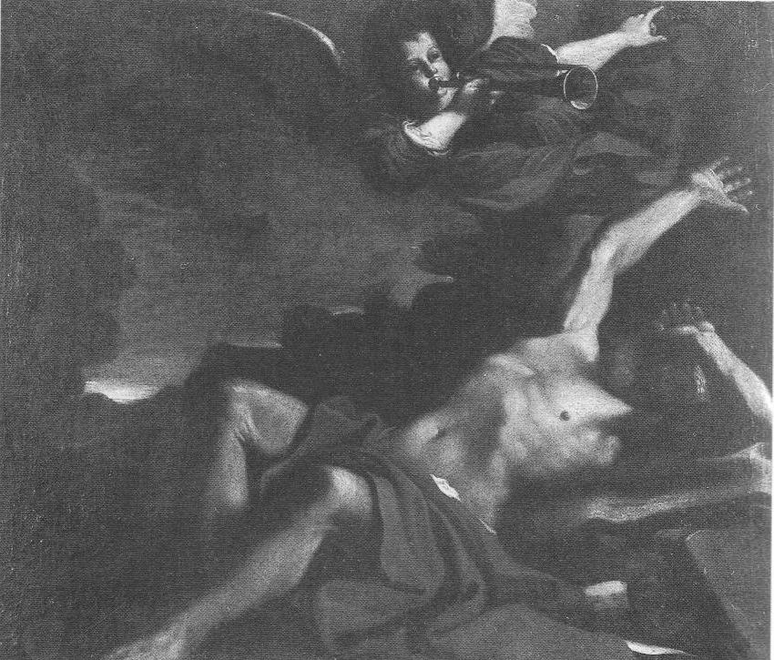 L'angelo sveglia San Girolamo, San Girolamo ha la visione degli angeli che suonano le trombe del giudizio (dipinto, opera isolata) di Barbieri Giovan Francesco detto Guercino (scuola) (sec. XVII)