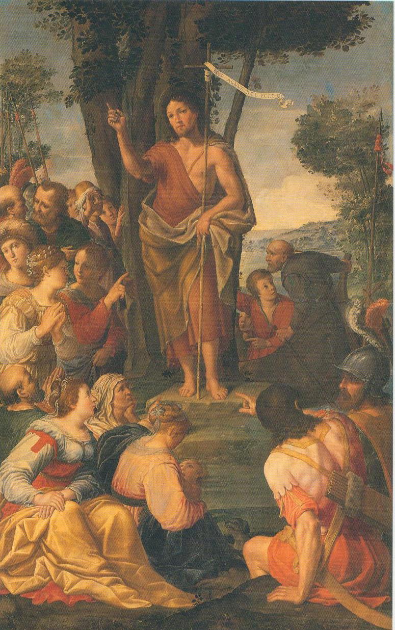 La predica del Battista, San Giovanni Battista predica nel deserto (dipinto, opera isolata) di Ambrogi Domenico degli detto Menghino del Brizio (sec. XVII)