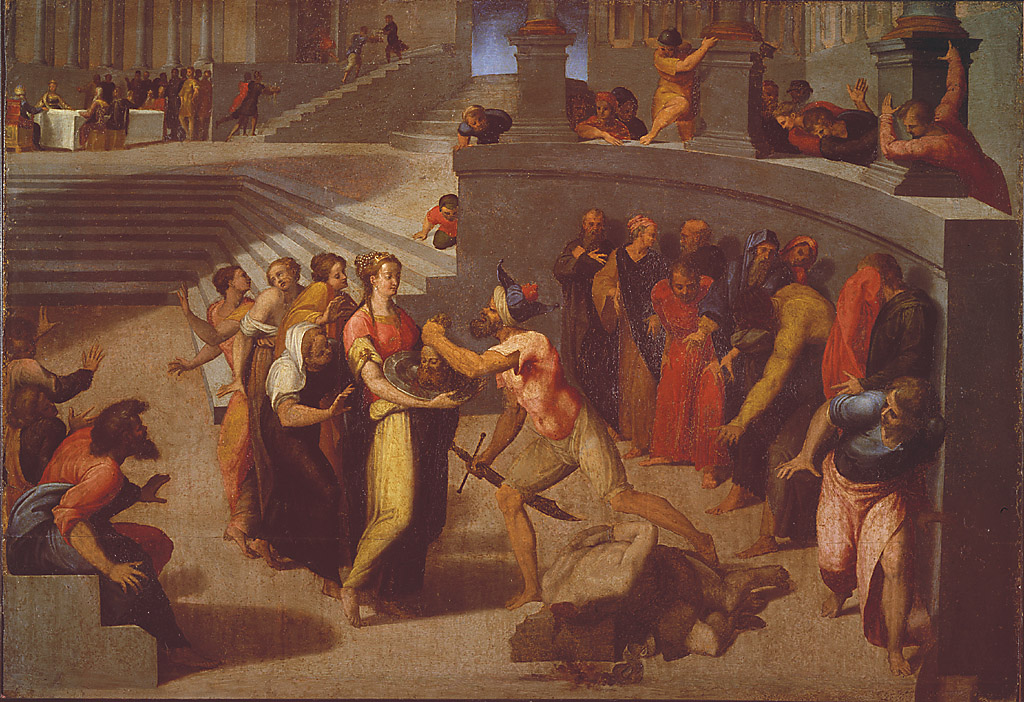 La decollazione del Battista, decapitazione di San Giovanni Battista (predella, frammento) di Tibaldi Pellegrino (sec. XVI)