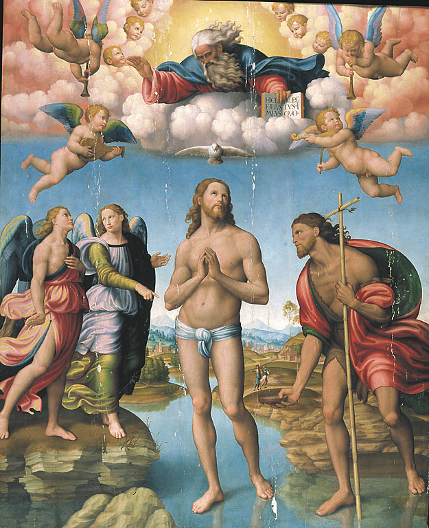 Battesimo di Cristo, battesimo di Cristo (dipinto, opera isolata) di Francucci Innocenzo detto Innocenzo da Imola (sec. XVI)