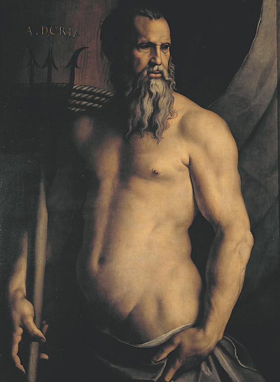 Ritratto di Andrea Doria come Nettuno, ritratto di Andrea Doria (dipinto, opera isolata) di Agnolo di Cosimo detto Bronzino (sec. XVI)